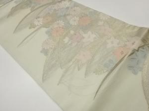 絽菊に桔梗・紅葉模様織出し開き名古屋帯（額縁仕立て）